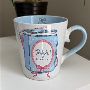 Double sided Shhh I'm Reading Blue & Pink Ceramic coffee tea Mug NWT reader book